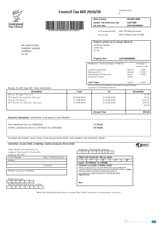 download download United Kingdom Liverpool City Council tax bill template in Word format